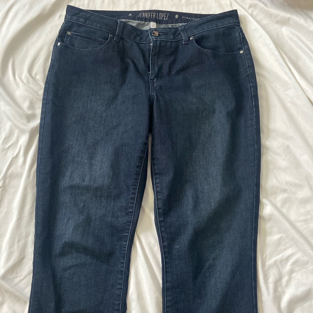 Jennifer Lopez mid rise navy blue 30” straight legs jeans